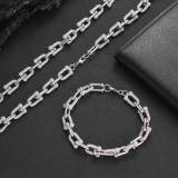 Wholesale of European and American hip-hop jewelry 11mm U-shaped horseshoe chain necklace, trendy brand, personalized copper inlaid zircon men's bracelet