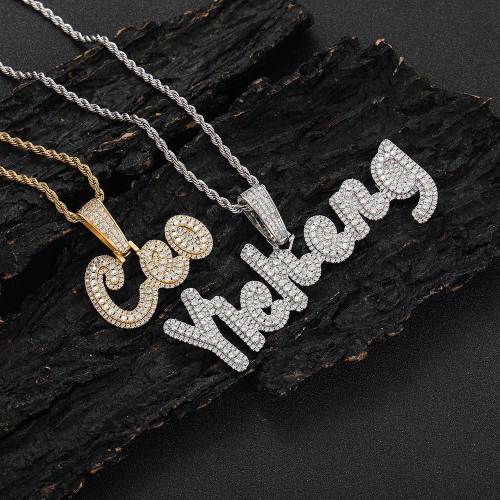 European and American hip-hop uppercase and lowercase mixed double-layer zircon splicing pendant with personalized signature hiphop men's necklace