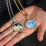 European and American hip-hop new small circular photo pendant with micro inlaid zircon trend hip-hop frame men's necklace