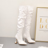 New Long Boots Women's Slender Heels, Pointed White High Heels, Knee Length Boots, Trimming Legs, Slimming Appearance, Wine Cup Heels 35-42
