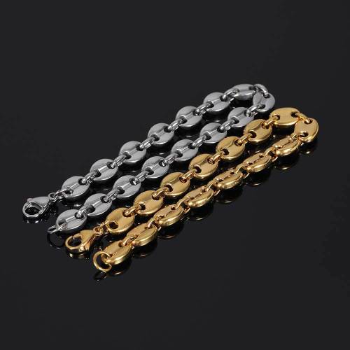 Hot selling hip-hop 8mm stainless steel pig nose chain in Europe and America, trendy hip-hop vacuum electroplated coffee bean button bracelet