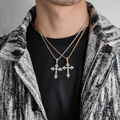 Cross border European and American retro cross zircon pendant trendy brand personalized hip-hop jewelry men's pendant necklace wholesale