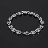 Hot selling hip-hop 8mm stainless steel pig nose chain in Europe and America, trendy hip-hop vacuum electroplated coffee bean button bracelet