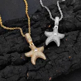 European and American cross-border hip-hop micro inlaid zircon pentagonal star pendant trendy brand personalized full diamond starfish pendant men's necklace