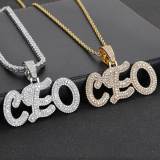 European and American hip-hop double-layer zircon grass body letter number splicing pendant with genuine gold electroplating trendy men and women's hip-hop necklace