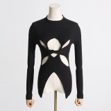 Winter New Sexy Spicy Girl Hollow Twist Design Feeling Slim Fit Long sleeved Knitted Shirt Women's Top