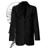 Temperament sexy suit, spring new fashionable mesh three-dimensional ruffle edge irregular loose straight jacket