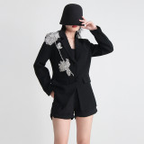 New Instagram Style Heavy Industry Nail Bead 3D Flower Splice Loose and Slim Elegant Suit Coat for Women
