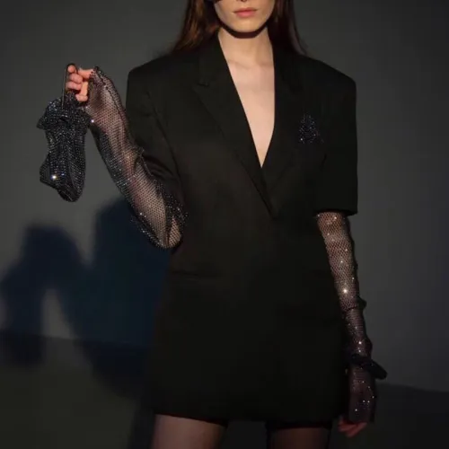 Small suit for women in spring and autumn, new British style temperament, hot pearl mesh patchwork, long sleeved small suit jacket for women