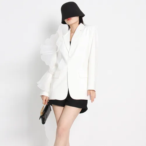 Temperament sexy suit, spring new fashionable mesh three-dimensional ruffle edge irregular loose straight jacket