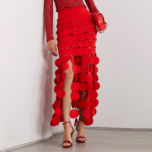 Spring New Fashion Style Hollow Dot Design Feeling Slim Fit and Slim Slim Half Skirt Mid length Fringe Skirt