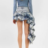Spring New Fashionable and Stylish Style Spliced with Ruffle Edge Pleated Design, High Waist Slimming Skirt A-line Skirt