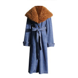 Fashionable and stylish long windbreaker jacket, winter new detachable fur collar, niche design, denim jacket
