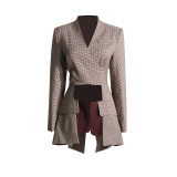 Spring New Fashionable and Stylish Style Cross Strap Hollow out Design Feeling Slim Waist and Medium Length Suit Coat