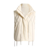 Handmade diamond vest cotton jacket winter niche loose vest diamond chain decoration clip cotton sleeveless jacket