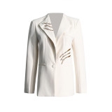 Suit jacket, women's spring new Korean version, niche rhinestone hollowed out design, temperament, commuting suit top