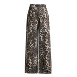 Spring New American Retro Leopard Print High Waist Slim Straight leg Pants with Small Design and Perforated Jeans