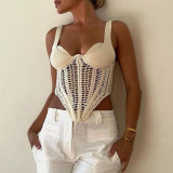 Sexy hollowed out top with a spring new fashionable fishbone waistband fishbone handmade crochet knit vest