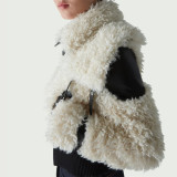 Winter new niche fashion design sense splicing PU leather short lambhair outer women's fashion jacket jacket jacket