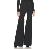 Micro flared long pants, new spring/summer high waisted slimming design, belt splicing, solid color slim fit, versatile pants