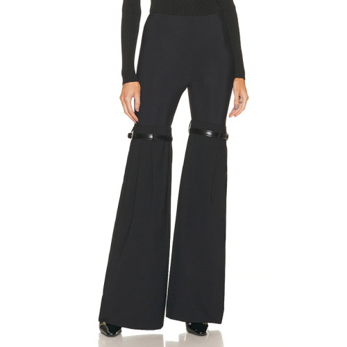 Micro flared long pants, new spring/summer high waisted slimming design, belt splicing, solid color slim fit, versatile pants
