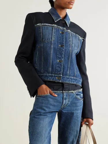 Spring new fashionable retro jacket top design with contrasting color patchwork long sleeved short denim jacket for women
