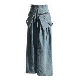 Spring New Fashion High Waist Large Pocket Decorative Wide Leg Pants Loose Design Long denim for Women