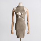 Spring New Hollow Twist Design Feeling Slim Fit and Sleeveless Knitted Tank Top Dress Women's Sexy Dress