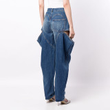 Spring New Fashionable and Stylish High Waist Design Feeling Hollow out Old Jeans Women's Wear Show Tall and Slim Pants