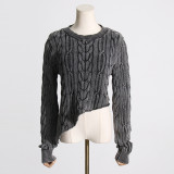 Design Sense Washing Sweater Women's Spring and Autumn Women's New Fried Dough Twists Irregular Waist Pullover Knitted Top