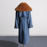Fashionable and stylish long windbreaker jacket, winter new detachable fur collar, niche design, denim jacket