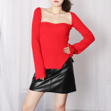 Xinji Sexy Knitted Bottom Shirt Women's Spring New Fashion Hem Irregular Side Split Knitted Sweater