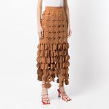 Spring New Fashion Style Hollow Dot Design Feeling Slim Fit and Slim Slim Half Skirt Mid length Fringe Skirt