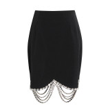 Hepburn Trendy Skirt Set Early Spring New Water Diamond Chain Suit+Hip Wrap Slim Fit Short Skirt