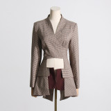 Spring New Fashionable and Stylish Style Cross Strap Hollow out Design Feeling Slim Waist and Medium Length Suit Coat