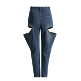Spring New Fashionable and Stylish High Waist Design Feeling Hollow out Old Jeans Women's Wear Show Tall and Slim Pants