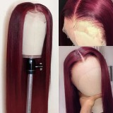 Front lace human hair wig 99j Straight human hair wig wine red wig set