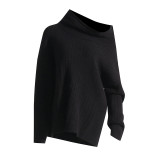 Spring New Fashion Trend Irregular One line Neck Design Feel Loose Leisure Knitwear Long sleeved Sweater