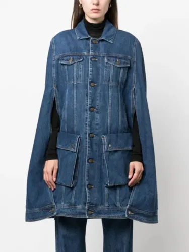 Spring new fashionable retro washed cape style hollow out design with loose denim jacket top
