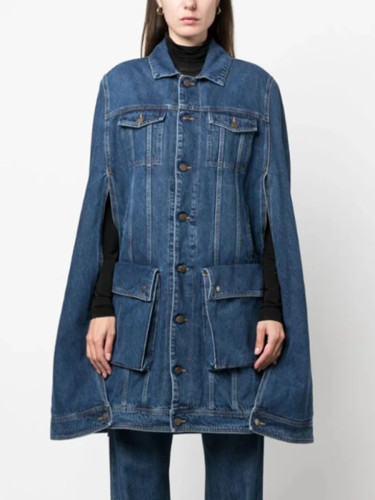 Spring new fashionable retro washed cape style hollow out design with loose denim jacket top