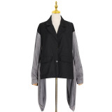 Personalized oversized loose casual jacket for women's spring new fashionable V-neck long sleeved cardigan irregular windbreaker