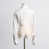New Fashionable and Elegant Solid Color Stand up Neck, Irregular Splicing Design, Short Naked Shirt for Women