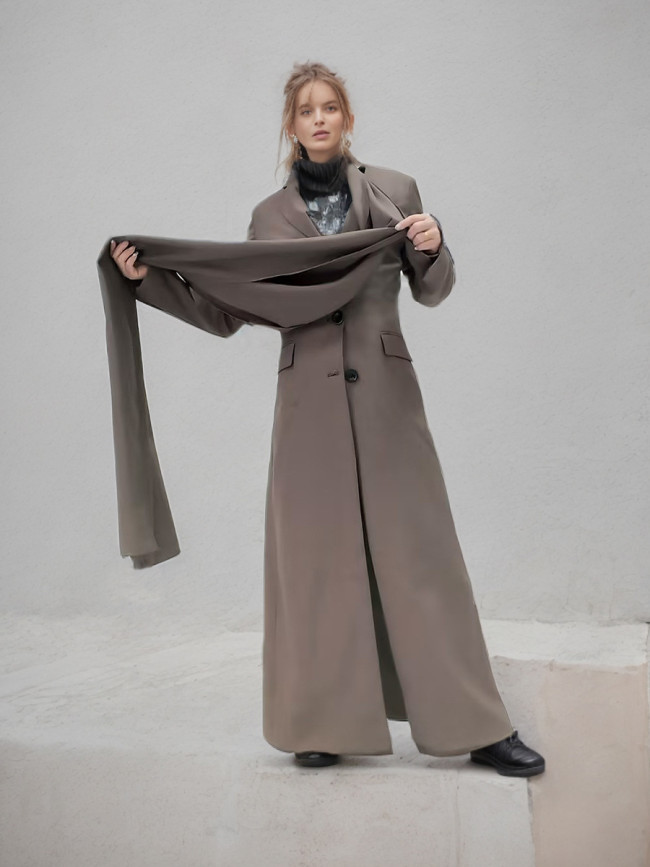 Spring New Street Trendy Scarf Decoration Design Sense Long Suit Coat Women's Slim Fit and Slimming Suit