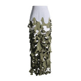 New personalized trend military green irregular hollow patchwork camouflage design for women's long skirt