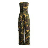 Amazon's new fashionable spray colored camouflage bra integrated work pants, European and American sexy spicy girl jumpsuit for women