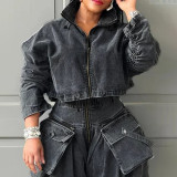 Spring new niche design, workwear style denim jacket, women's high waisted loose and slimming short jacket