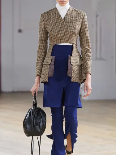 Spring New Fashionable and Stylish Style Cross Strap Hollow out Design Feeling Slim Waist and Medium Length Suit Coat