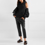Australian Trendy Versatile Loose Top Spring New Zipper Caution Machine Off Shoulder Hooded Velvet Sweater Women's Trendy