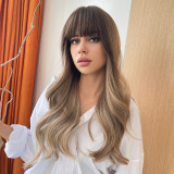 Long Brown Wigs with Bangs  Wave Synthetic Wigs for  Women