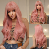 Hot selling wigs in European and American foreign trade, with straight bangs, large waves, long curly hair, gradient brown high-temperature silk, and synthetic fiber wig headbands